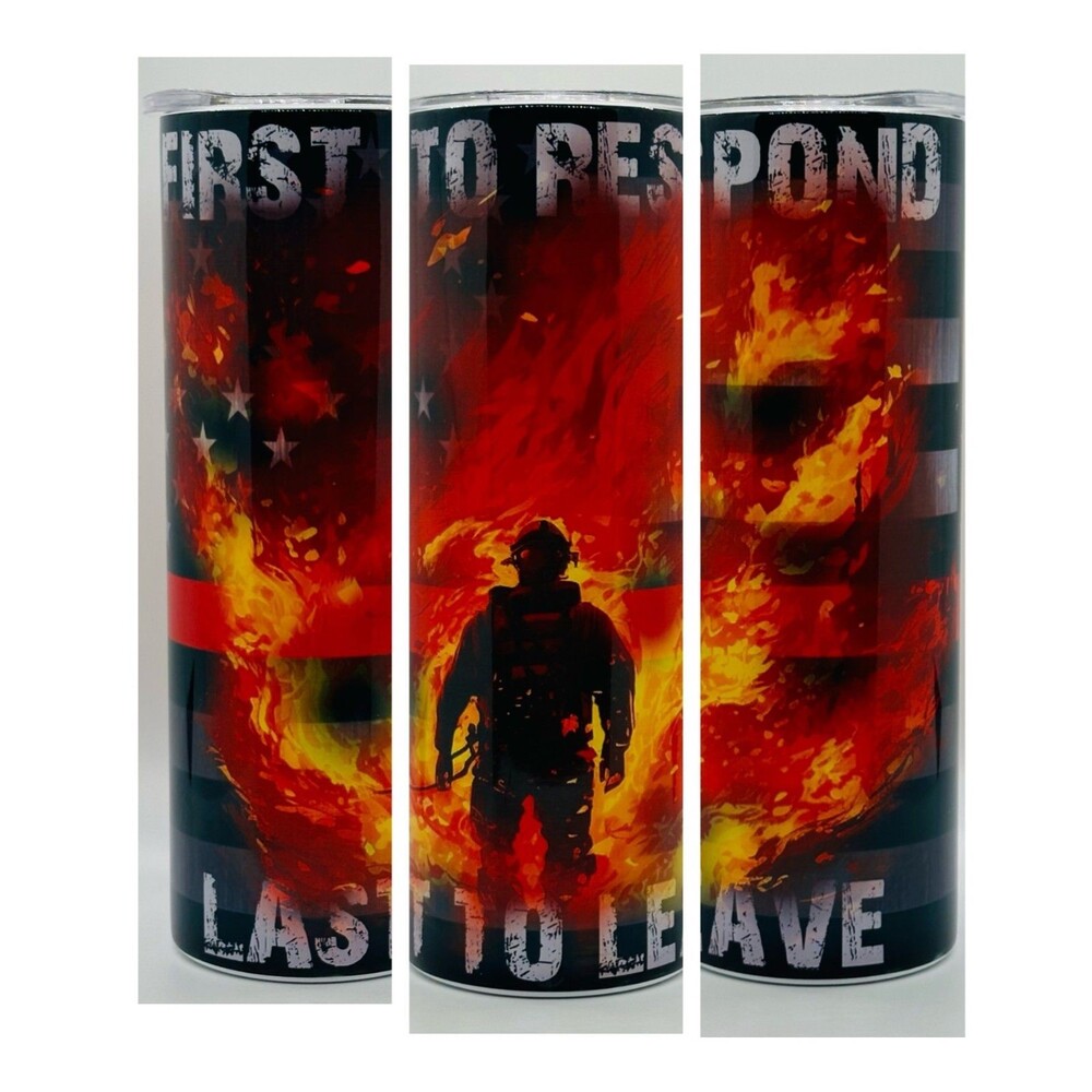 NEW "Firefighter"  20 oz. Stainless Steel Tumbler w/Straw Set & Silicone Tip